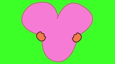 Kalp şeklinde patlayan pembe bir balon. Çizgi film karakteri patlamaya şaşırdı. Kirpinin başarısız hediyesi. Şaşırmış bir ifadeyle komik bir hayvan. Komik bir durum..