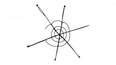 Kendi kendine çizen örümcek ağı beyaz arka planda tek bir çizgi üzerinde. Örümcek ağı görüntüsünün 4k animasyonu. Cadılar Bayramı öğeleriyle stok hareketi videosu.