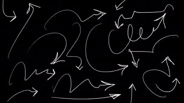 Анимация Каракулей Белыми Стрелками Черном Фоне Видео Сменой Стихов Стрелок — стоковое видео