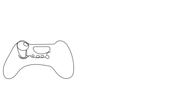 One Line Drawing Gamepads White Background Linear Animation Playing Platformer — Stock Video