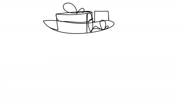 Self Drawing Big Bag Gifts One Line White Screen Stock — Stock Video