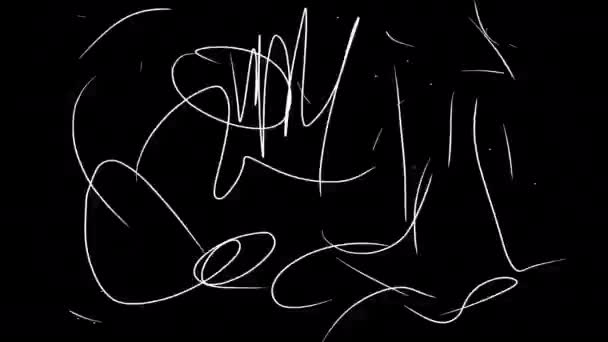 Lineaire Doodle Video Met Handschrift Zwarte Achtergrond Witte Kunst Dwergen — Stockvideo