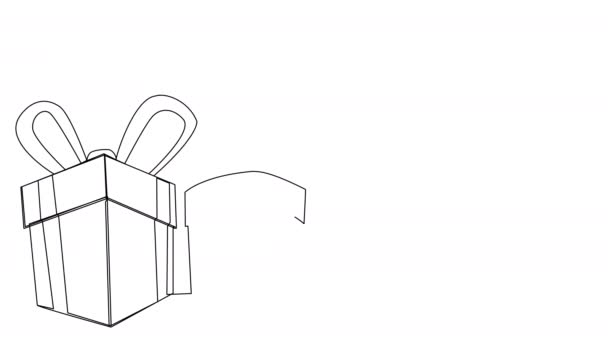 Animace s dárkovými krabicemi v jednom řádku na bílém pozadí. — Stock video
