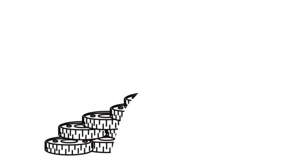 在白色背景上自绘成山的硬币收入增加的迹象 劳动力货币化的象征 4K白板动画视频 — 图库视频影像