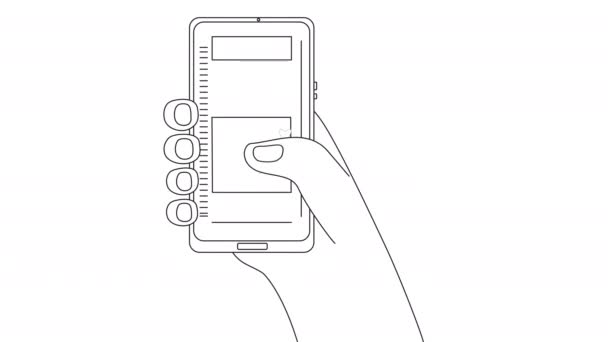 Animação Linha Uma Mão Com Smartphone Uma Pessoa Gosta Mudar — Vídeo de Stock