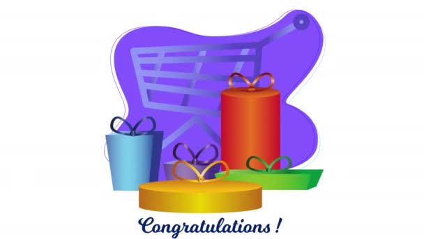 Congratulations Dynamic Gifts Background Trolley Animation Holiday Charts Souvenir Packages — Stock Video