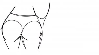 Self-drawing of womans butt on a white screen. Sports female buttocks. Whiteboard of a group of girls in the gym or on the beach Contour drawing process. Stock animation in 4k with alpha channel.