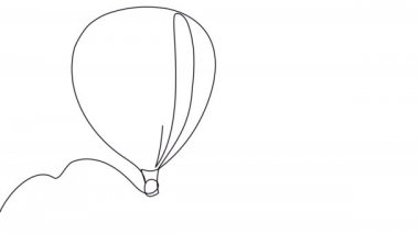 Gökyüzünde uçmak için iki doğrusal balonun ana hatları. Bir çizgi romantik seyahat çekti. İki balonlu soyut animasyon. Beyaz tahta sunumu için 4k video.
