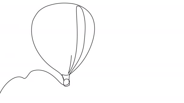Outline Two Linear Balloons Flying Sky One Line Drawn Romantic — Stock Video