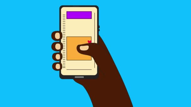 Černoch Rád Smartphone Animace Stisknutím Srdce Obrazovce Sociální Aktivita Sociálních — Stock video