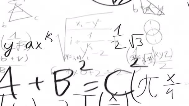 Κινούμενα Σχέδια Μαθηματικούς Τύπους Λευκό Φόντο Βίντεο Ακριβείς Υπολογισμούς Φιλμ — Αρχείο Βίντεο