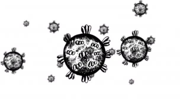Virus Volanti Nello Spazio Animazione Covid Stile Schizzo Illustrazione Animata — Video Stock