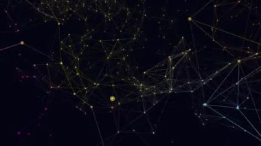 Gradyanı olan pleksus animasyonu. Çizgilerle bağlanmış hareket noktaları. Alfa kanallı 4k video. Geometrik basit kaplama arkaplanı.