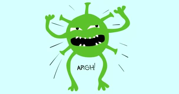 Animation Evil Coronavirus Alpha Channel Cartoon Character Jumping Waving Toothy — Stock Video