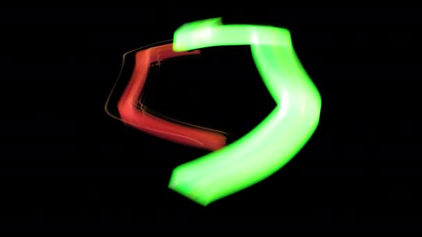 Animatie Met Rood Groen Neon Snel Bewegende Lijnen Zwarte Rug — Stockvideo