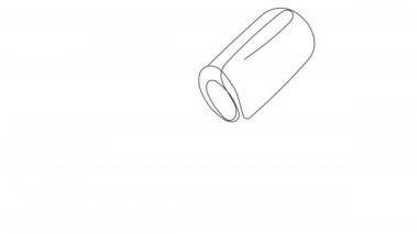 Beyaz arka planda tek satırlık bir soyutlamayı gazeteci mikrofonu şeklinde çizmek. Elbiseleri temizlemek için bantlı stok videosu. Sunucunun, medyanın, ses yayınının sembolü.