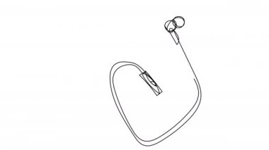 Kendi kendine çizen kalp şeklindeki kulaklıklar sürekli beyaz ekranda. Müzik, fitness, rahatlama için sevgi kavramı. Beyaz tahta, alfa kanallı karatahta sunumu 4k içinde.