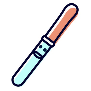 Beyaz arka planda kırmızı ve mavi renkli eğlenceli bir çizgi pipeti. Tıbbi damlalar ve çözünebilir ilaçlar için ölçü, doz damarı. Geleneksel ve alternatif tıp sembolü.