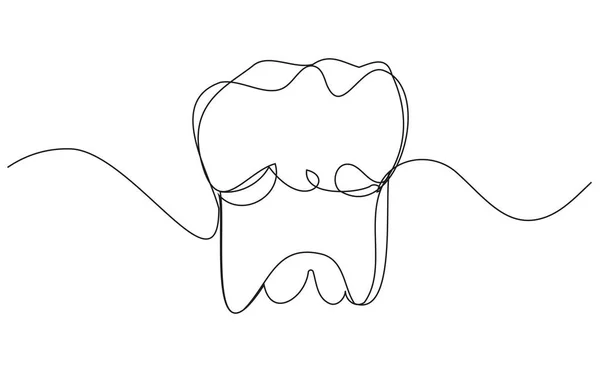 Prosty Ząb Jednej Linii Białym Tle Stomatologia Symbol Zdrowia Stomatologicznego — Wektor stockowy