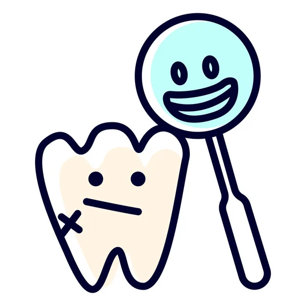 白い背景に病気の歯と歯科用ミラーと色のアイコン 病気の歯の治療の概念 歯科用ベクトルアイコン 診療所でのケア — ストックベクタ