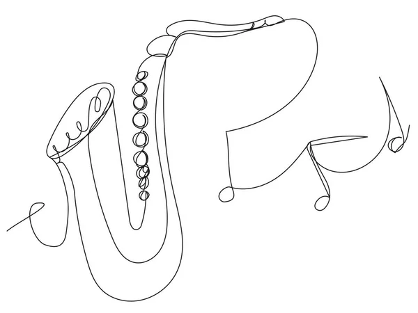 Стилизованный Саксофон Одну Линию Белом Фоне Символ Расслабляющей Музыки Концепция — стоковый вектор