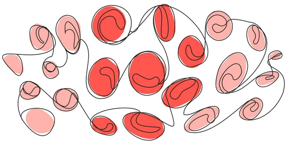 One Line Red Blood Cells Doodles Style White Screen Vector — Stock Vector