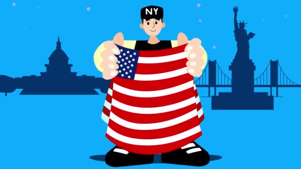 Animáció Egy Amerikai Zászlós Férfiról Amerikai Rajzfilm Hazafi Telepíti Ország — Stock videók