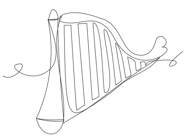 Музыкальная Арфа Одной Строке Белом Фоне Векторная Иллюстрация Струнного Инструмента — стоковый вектор