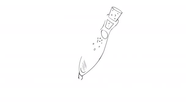 Zelf tekenende schets van een kleine kristallen injectieflacon met vloeistof. — Stockvideo