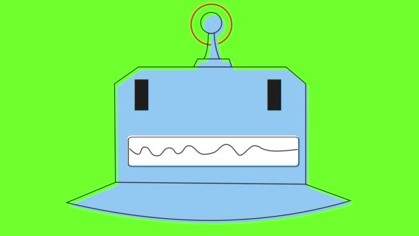 En enkel tecknad robot talar på en grön skärm — Stockvideo