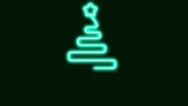 Neon vánoční strom v jednom řádku na černém pozadí. — Stock video