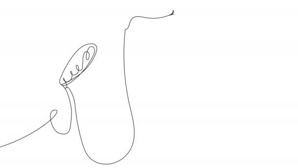 Auto-desenho de um saxofone em uma linha em um fundo branco. — Vídeo de Stock