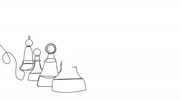 Self-drawing chess pieces in one line on a white background. — Stock Video