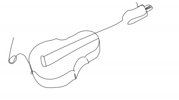 Self-drawing of a violin with a bow in one line — Stock Video