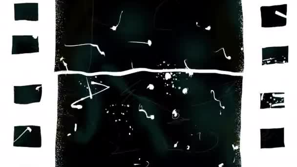 Película en bucle de una vieja película con arañazos blancos en una pantalla negra — Vídeo de stock
