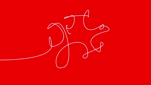 Animation festive sparkler drew in white one line on a red background. — Stock Video