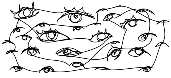 Wzór Kobiecymi Oczami Długimi Rzęsami Jednej Linii Białym Tle Makijaż — Wektor stockowy