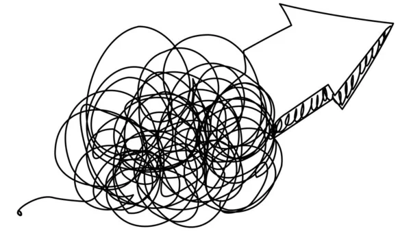 Ein Großer Pfeil Der Aus Einem Wirren Ball Auf Weißem — Stockvektor