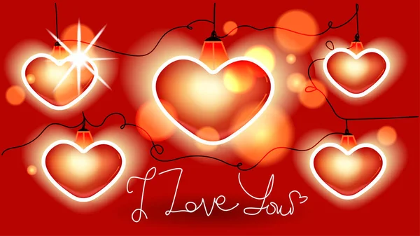 Postal Con Corazones Rojos Brillantes Confesión Sentimientos Fuertes Con Letras — Vector de stock