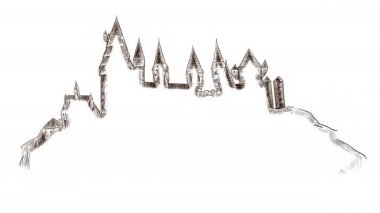 Hogwarts Kalesi 'nin robot resim tarzında kendi kendini çizimi.
