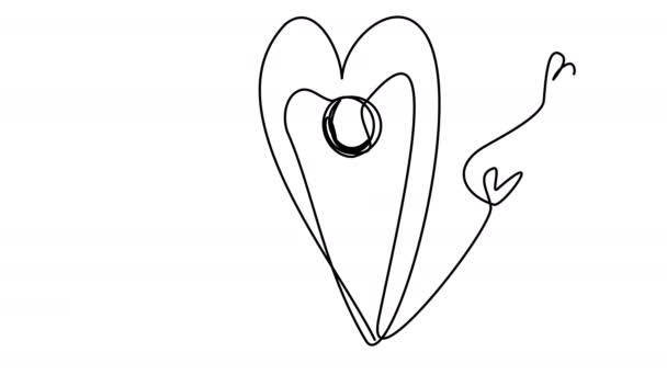 Auto-dibujo de un marcador geográfico en forma de corazón en una sola línea — Vídeo de stock