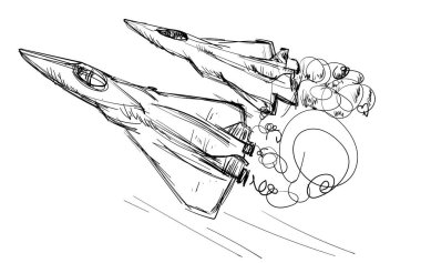 Beyaz arka planda robot resim tarzında iki savaş uçağı.. 