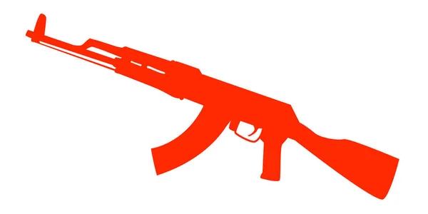 Beyaz arka planda AK-47 saldırı tüfeğinin silueti. Kırmızı ışık Kalaşnikof saldırı tüfeği vektör formatında.