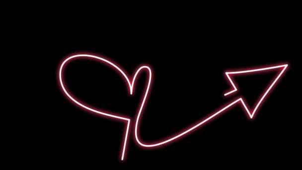 Neon arrow in the shape of a heart. — Stock Video