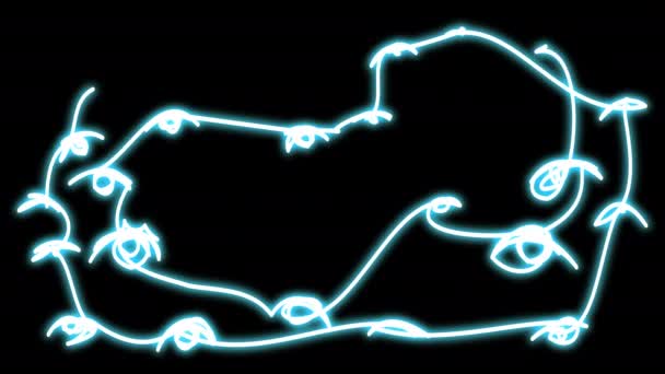 Yeux bleu néon avec cils style doodle. — Video