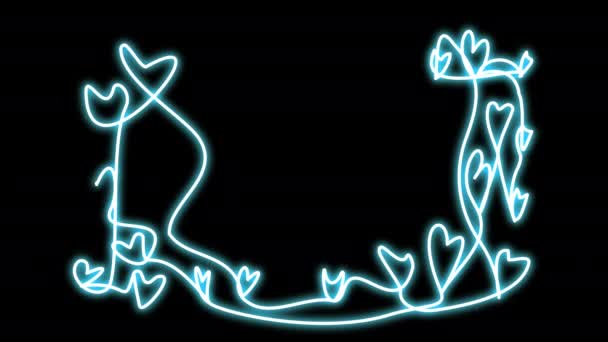 Neon Heart Doodles Symbol Valentines Day Animation Shining Neon Lamp — Stockvideo