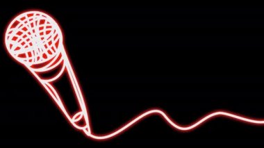 Siyah ekranda yanıp sönen neon bir mikrofonun animasyonu.