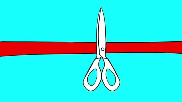 Animation Cutting Red Ribbon Scissors Concept Grand Opening New Business — 图库视频影像