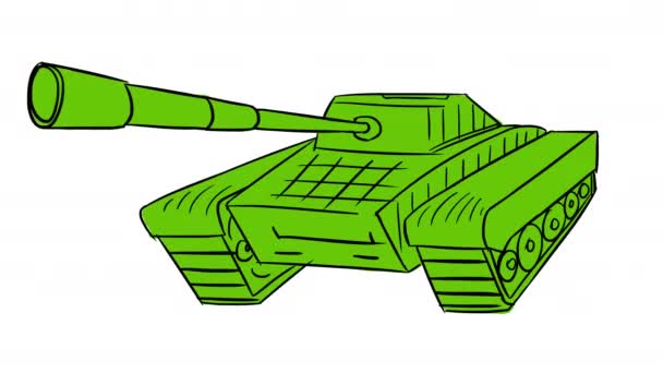 Tank Fires Cannon White Screen Cartoon Fighting Machine Fires Shot — Video