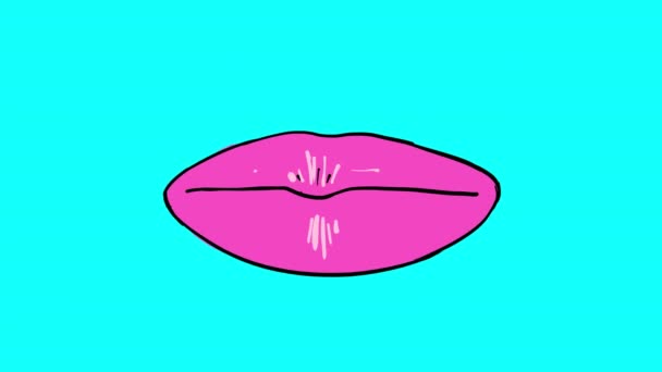 Cartoon Smile Blue Screen Beautiful Women Lips Spread Out Snow — ストック動画
